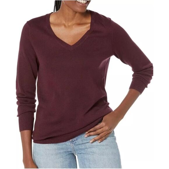 Amazon Essentials Plus Size 4X V-Neck Sweater Burgundy - Picture 1 of 10